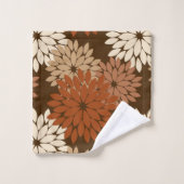 フローラモダンプリント、ダークブラウン、タン バスタオルセット (ウォッシュタオル)