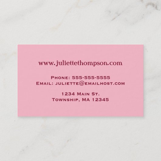 フローラモダンプリント、ピンクとブルゴーニュ 名刺 (裏面)