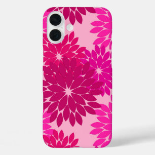 フローラモダンプリント、ピンク、明るい赤紫色、ワイン iPhone 16 PLUSケース