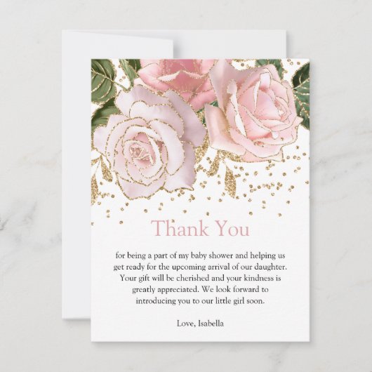 フローラモダンベビーガールシャワーサンキューカード 招待状 (正面)