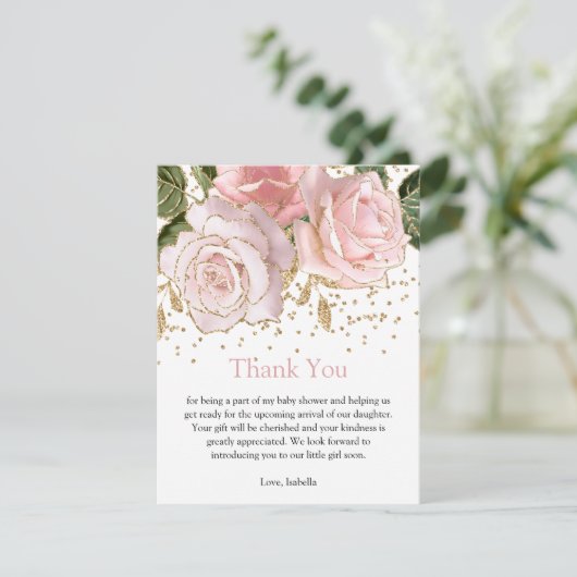 フローラモダンベビーガールシャワーサンキューカード 招待状 (スタンド正面)
