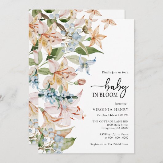 フローラモダンベビーシャワー招待状 招待状 (正面/裏面)