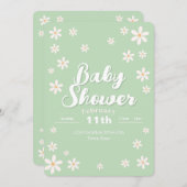 フローラモダンベビーシャワー – グリーンデイジーカスタム 招待状 (正面/裏面)