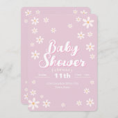 フローラモダンベビーシャワー – ピンクデイジーカスタム 招待状 (正面/裏面)