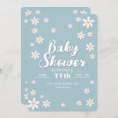 フローラモダンベビーシャワー – ブルーデイジーカスタム 招待状 (正面/裏面)