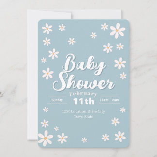 フローラモダンベビーシャワー – ブルーデイジーカスタム 招待状