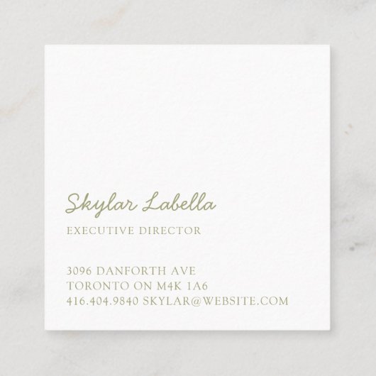 フローラモダンボタニックラインアートロゴオリーブグリーン スクエア名刺 (裏面)