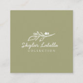 フローラモダンボタニックラインアートロゴオリーブグリーン スクエア名刺 (正面)