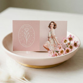 フローラモダンボタニックラインアートロゴ&フォト赤面 名刺