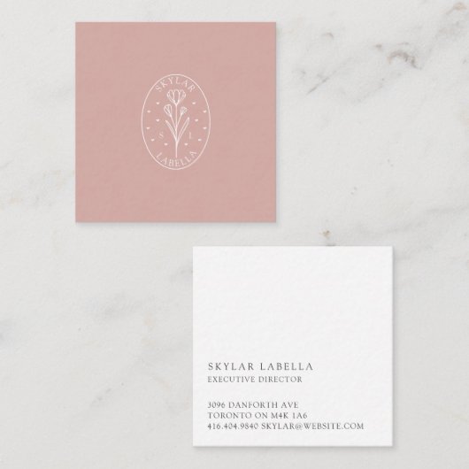 フローラモダンボタニックラインアートロゴ&モノグラム スクエア名刺 (正面/裏面)