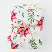 フローラモダンポインセチア水彩クリスマス ラッピングペーパーシート (インサイチュ)