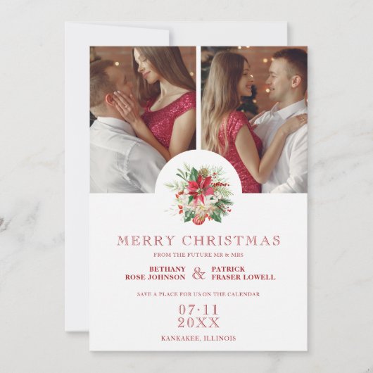 フローラモダンポインセティアスブーケのクリスマスフォト セーブザデート (正面)