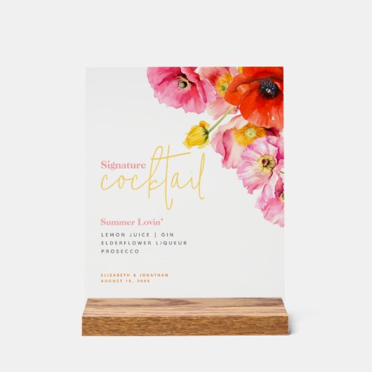 フローラモダンポピー署名カクテル アクリルサイン (正面)