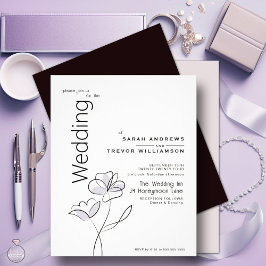 フローラモダンミュートほこりっぽいプラム結婚式招待状 チラシ