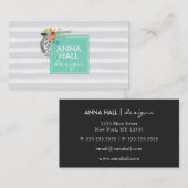 フローラモダンミントとグレーストライプの 名刺 (正面/裏面)