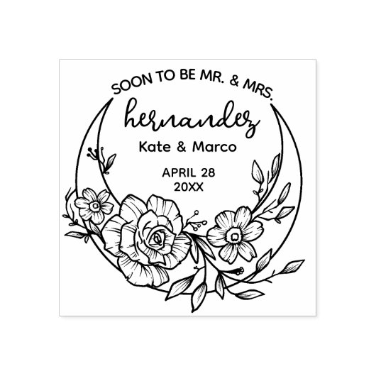 フローラモダンムーンが日付を保存結婚する ラバースタンプ (インプリント)