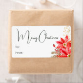 フローラモダンメリークリスマス長方形ギフト ラベル (インサイチュ)