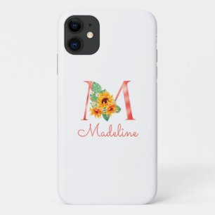 フローラモダンモノグラムひまわり名M iPhone 11 ケース