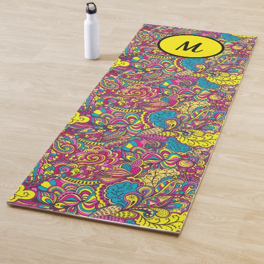 フローラモダンヨガモノグラムイエローターコイズ ヨガマット (インサイチュ)