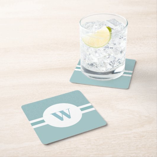 フローラモダンライトブルーカスタムモノグラムのイタル スクエアペーパーコースター (インサイチュ)