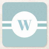 フローラモダンライトブルーカスタムモノグラムのイタル スクエアペーパーコースター (正面)