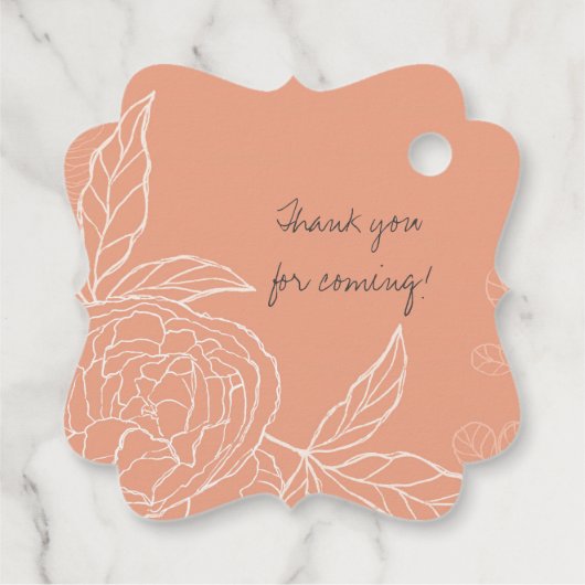 フローラモダンラインワークスケッチピーチブライダルシャワー フェイバータグ (裏面)