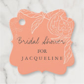 フローラモダンラインワークスケッチピーチブライダルシャワー フェイバータグ (正面)
