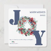 フローラモダンリースメリークリスマスジョイブルー シーズンカード (正面)