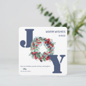 フローラモダンリースメリークリスマスジョイブルー シーズンカード (スタンド正面)