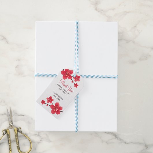 フローラモダンレッドさくらんぼブロッサム桜ありがとう ギフトタグ (より糸付き)