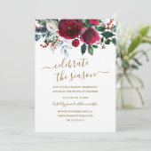 フローラモダンレッドブルゴーニュ金ゴールドホリデーパーティー 招待状 (スタンド正面)