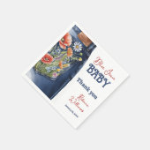 フローラモダンレッドブルーデニムブルージャンベビーシャワー スタンダードカクテルナプキン (角)