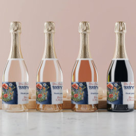 フローラモダンレッドブルーデニムブルージャンベビーシャワー スパークリングワインラベル