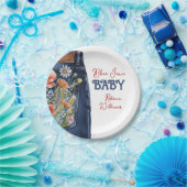 フローラモダンレッドブルーデニムブルージャンベビーシャワー ペーパープレート (パーティー)