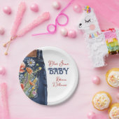 フローラモダンレッドブルーデニムブルージャンベビーシャワー ペーパープレート (パーティー)