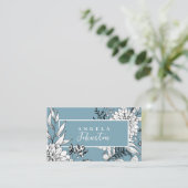 フローラモダンワイルドフラワーボタニカルブルーホワイト 名刺 (スタンド正面)