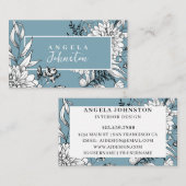 フローラモダンワイルドフラワーボタニカルブルーホワイト 名刺 (正面/裏面)