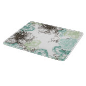 フローラモダンヴィンテージグラフィック花アクアブラック カッティングボード (角)