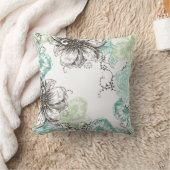 フローラモダンヴィンテージグラフィック花アクアブラック クッション (ブランケット)