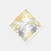 フローラモダンヴィンテージグラフィック花イエローグレー スタンダードカクテルナプキン (角)