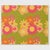 フローラモダンヴィンテージピンクグリーン包装紙 ラッピングペーパー (フラット)