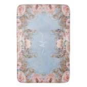 フローラモダンヴィンテージブルーピンクロセスウォーターカラー バスマット (正面縦)