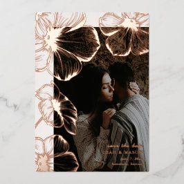 フローラモダン写真エレガントな結婚式の日付を保存 箔招待状