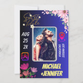 フローラモダン写真QRコード結婚式の日付の保存 招待状 (正面)