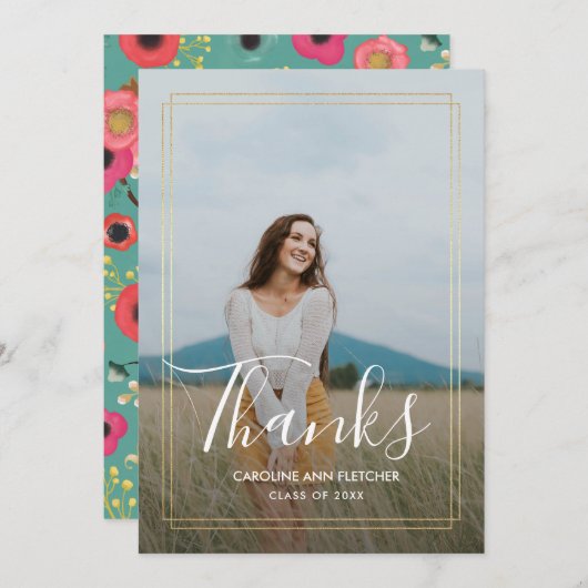 フローラモダン卒業Thank Youフォトカード 案内状 (正面/裏面)