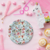 フローラモダン夏の花模様オンティール（緑がかった色） ペーパープレート (パーティー)