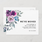 フローラモダン引っ越しました赤面ピンクパープルムービング 案内ポストカード (正面/裏面)