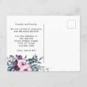 フローラモダン引っ越しました赤面ピンクパープルムービング 案内ポストカード (裏面)