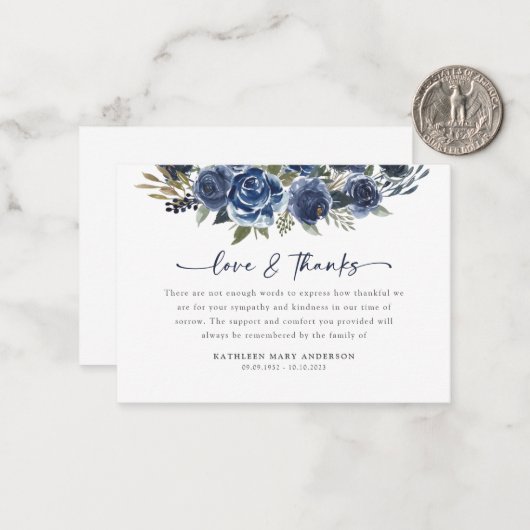フローラモダン悔やみや弔慰葬儀ありがとう ノートカード (正面/裏面インサイチュ)