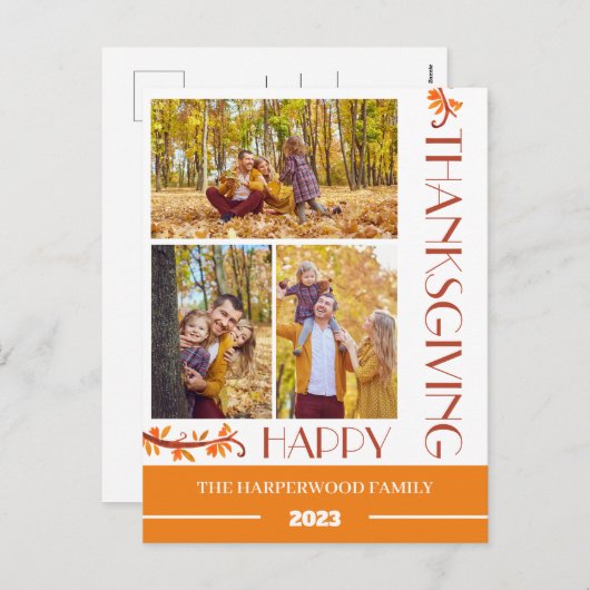 フローラモダン感謝祭ファミリー写真コラージュ シーズンポストカード (正面/裏面)
